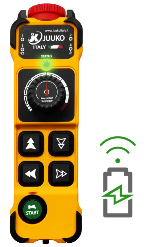 New JKR radio remote control with Qi wireless charging, potentiometer and central knob for speed control and calibrate. Configurations with 2, 4 or 8 pushbuttons.